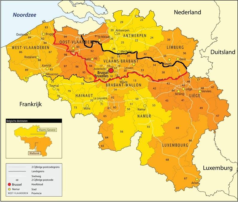 nieuwe postcode kaart belgie per 7-3 - noord - midden - zuid