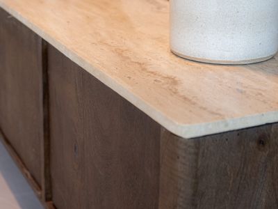 travertin met mangohout tv meubel 200cm