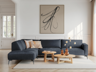 Donkerblauwe hoekbank met moderne look en stevige stoffering