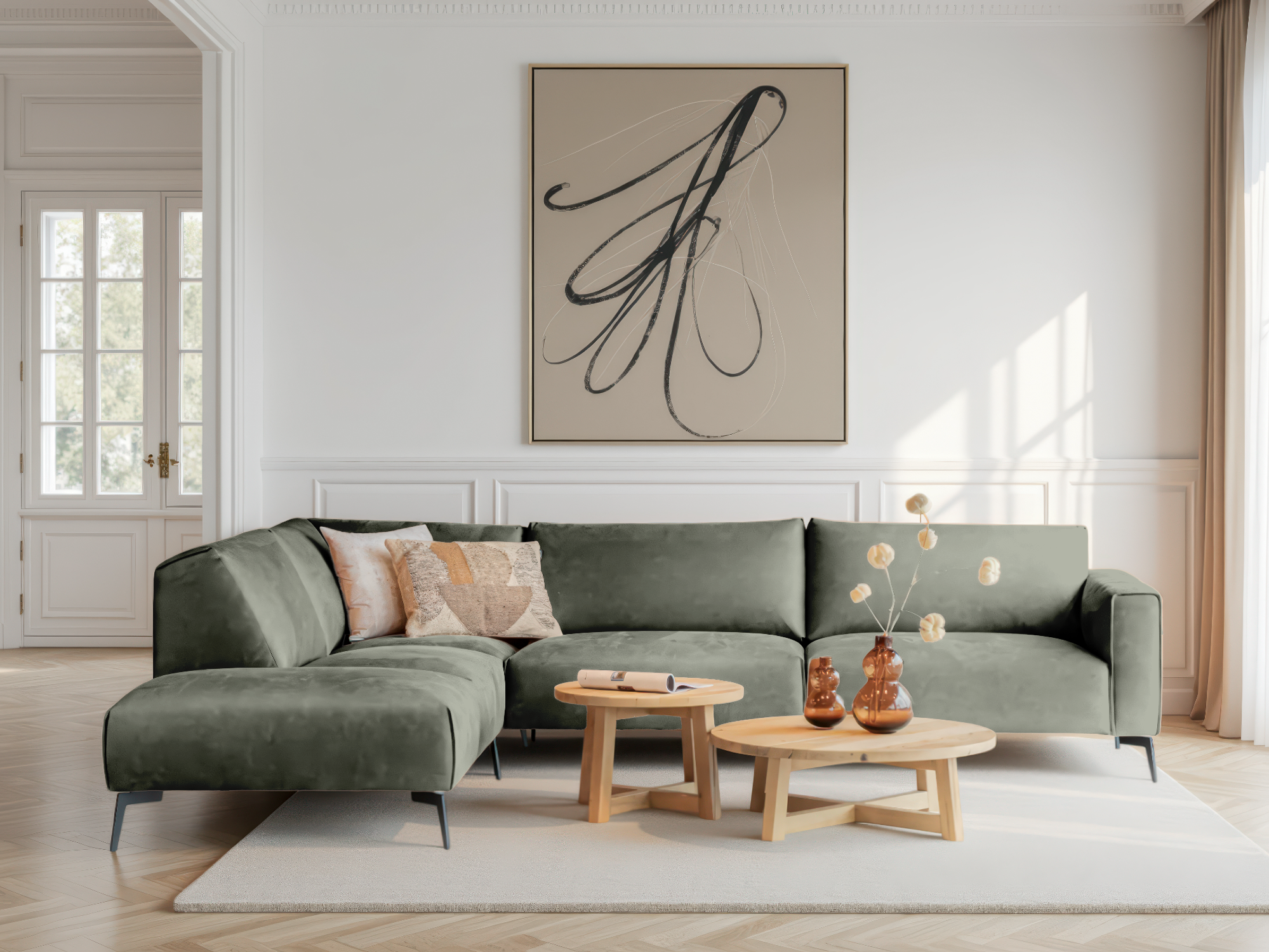 hoekbank met warme uitstraling en zachte bekleding