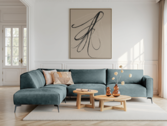 Blauwgroene hoekbank met een moderne, luxe uitstraling