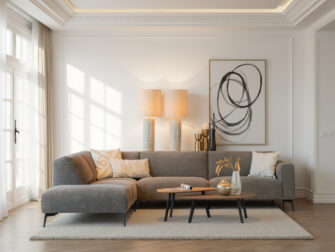 Stijlvolle bank met vaste rugleuning en slanke poten