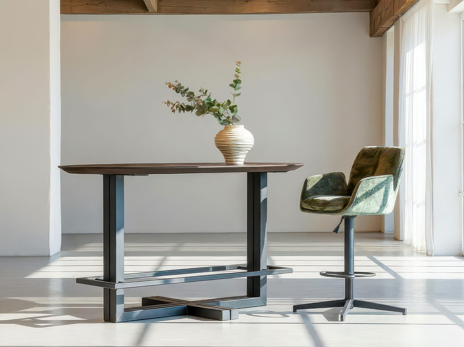 Bartafel Macon - 180x90x92cm - ovaal - verjongd - night glow - metaalkleur zwart