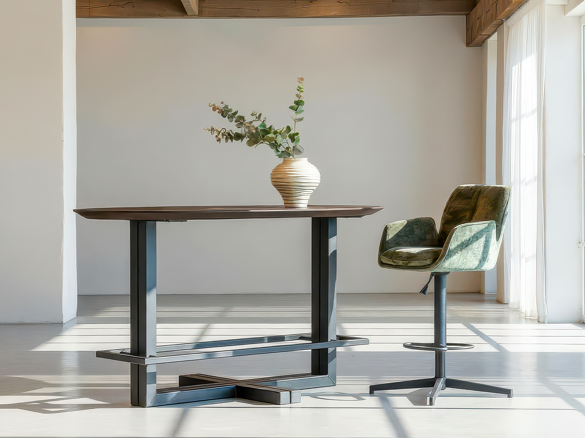 Bartafel Macon - 180x90x92cm - ovaal - verjongd - night glow - metaalkleur zwart