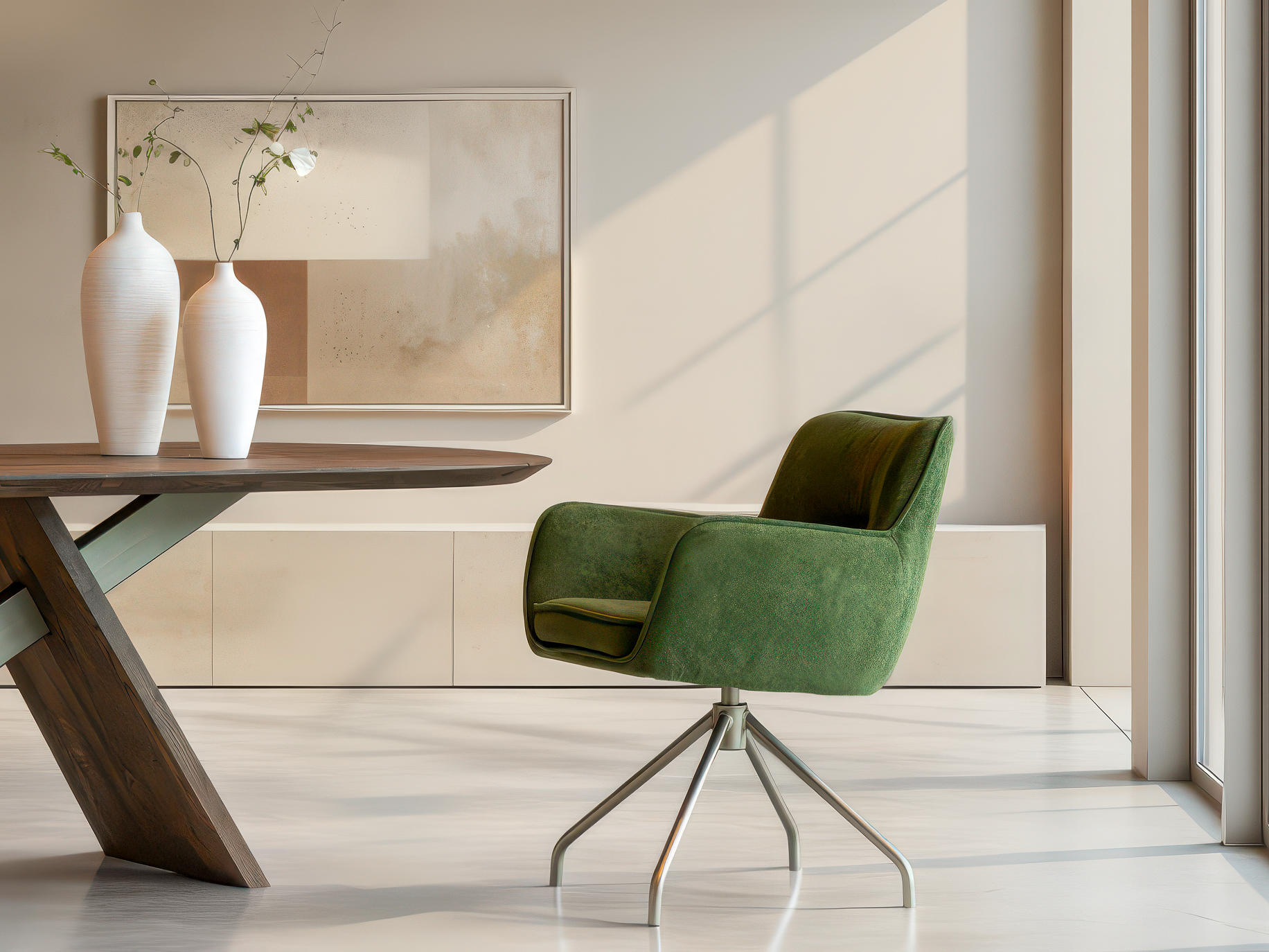 Draaibare eetkamerstoel met comfortabele kuipzitting en armleuningen