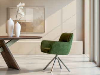 Eetkamerstoel Athene - Eppic select gerra moss - onderstel c - metaalkleur champagne Gestoffeerde stoel met draaibare poot voor aan de eettafel