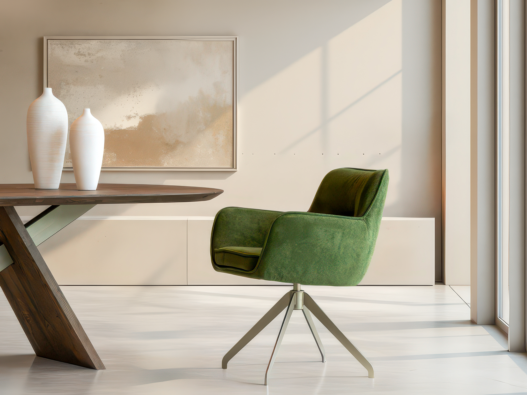 Luxe kuipstoel voor stijlvol dineren aan een ronde tafel