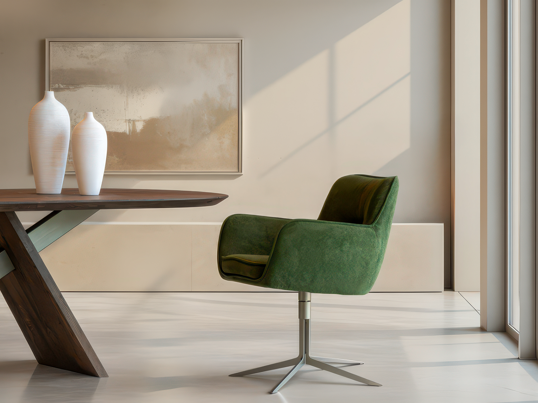 Eetkamerstoel met uitnodigend zitvlak en elegante belijning