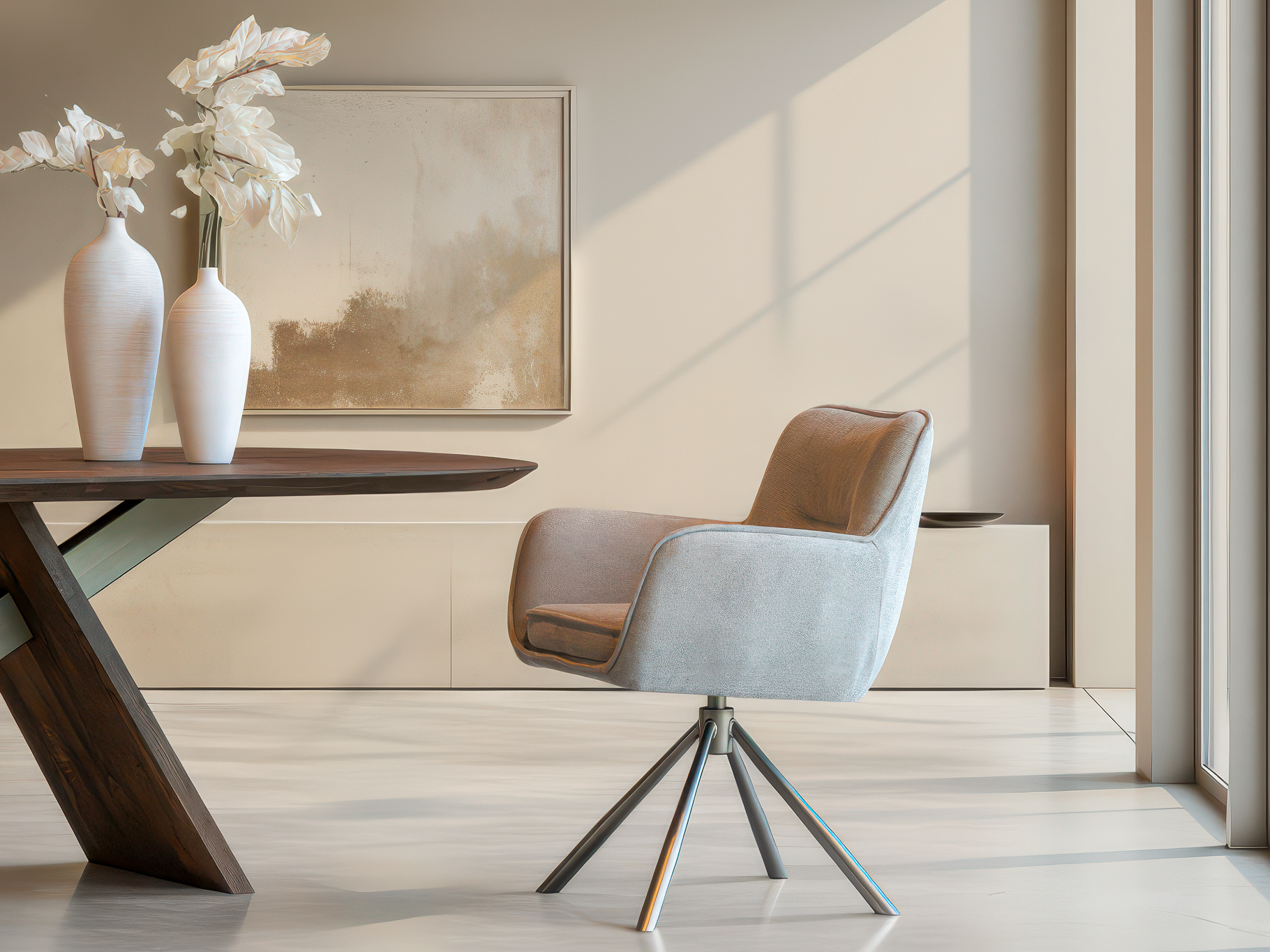 Draaibare eetkamerstoel op moderne metalen poten