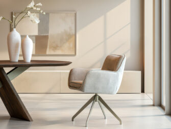 Eetkamerstoel Athene - mito beige - onderstel e - metaalkleur champagne Zachte beklede eetstoel met licht gebogen rugleuning