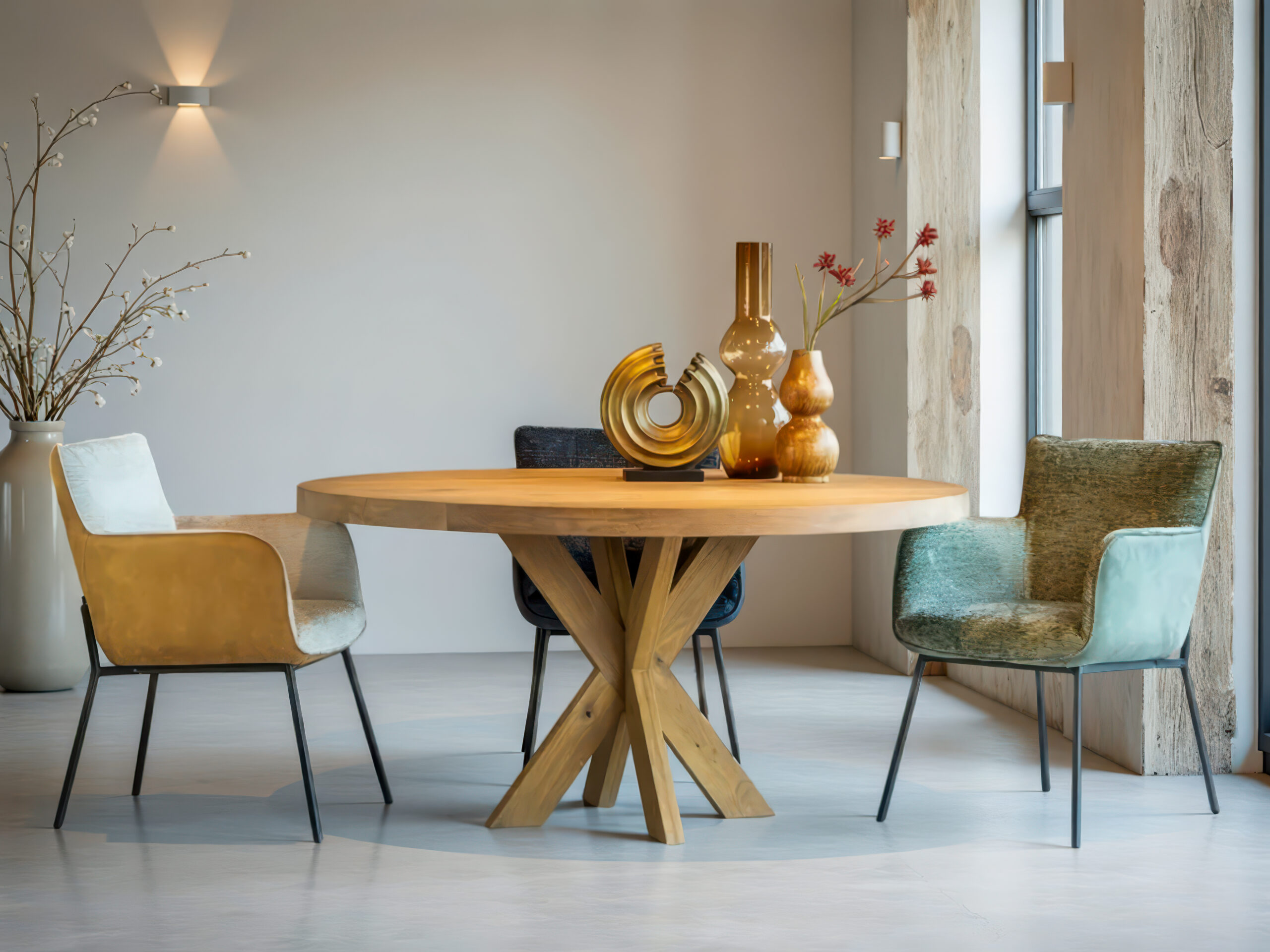 Comfortabele groene eetkamerstoel met moderne uitstraling en smalle pootjes