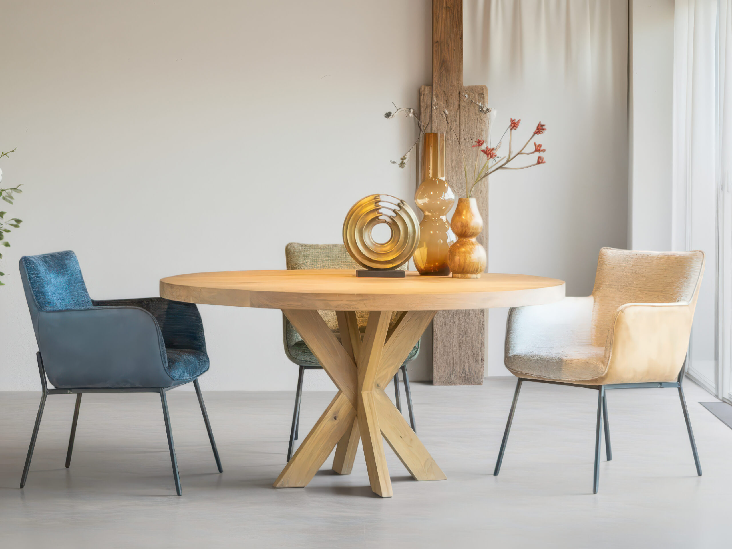 Luxe eetkamerstoel in licht velvet met metalen poten