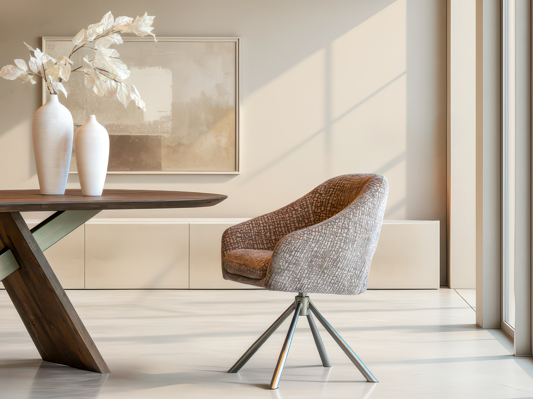 comfortabele eetstoel met armleuningen en moderne look