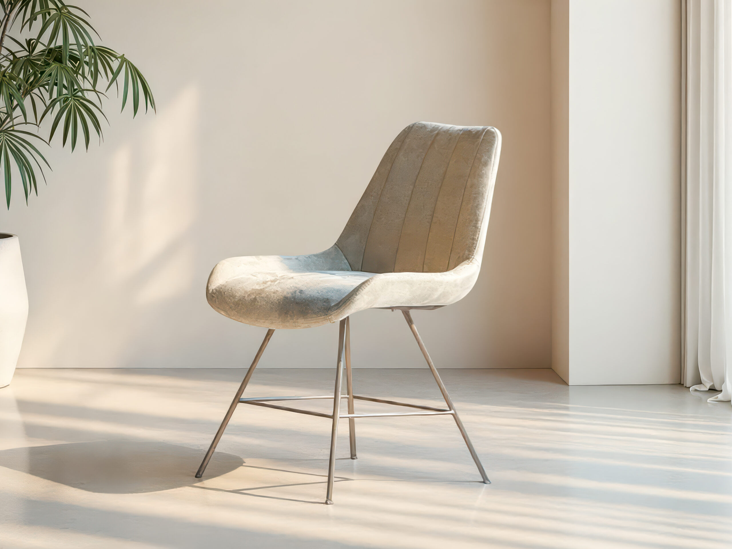 Kuipstoel met elegante vorm en stevige poten