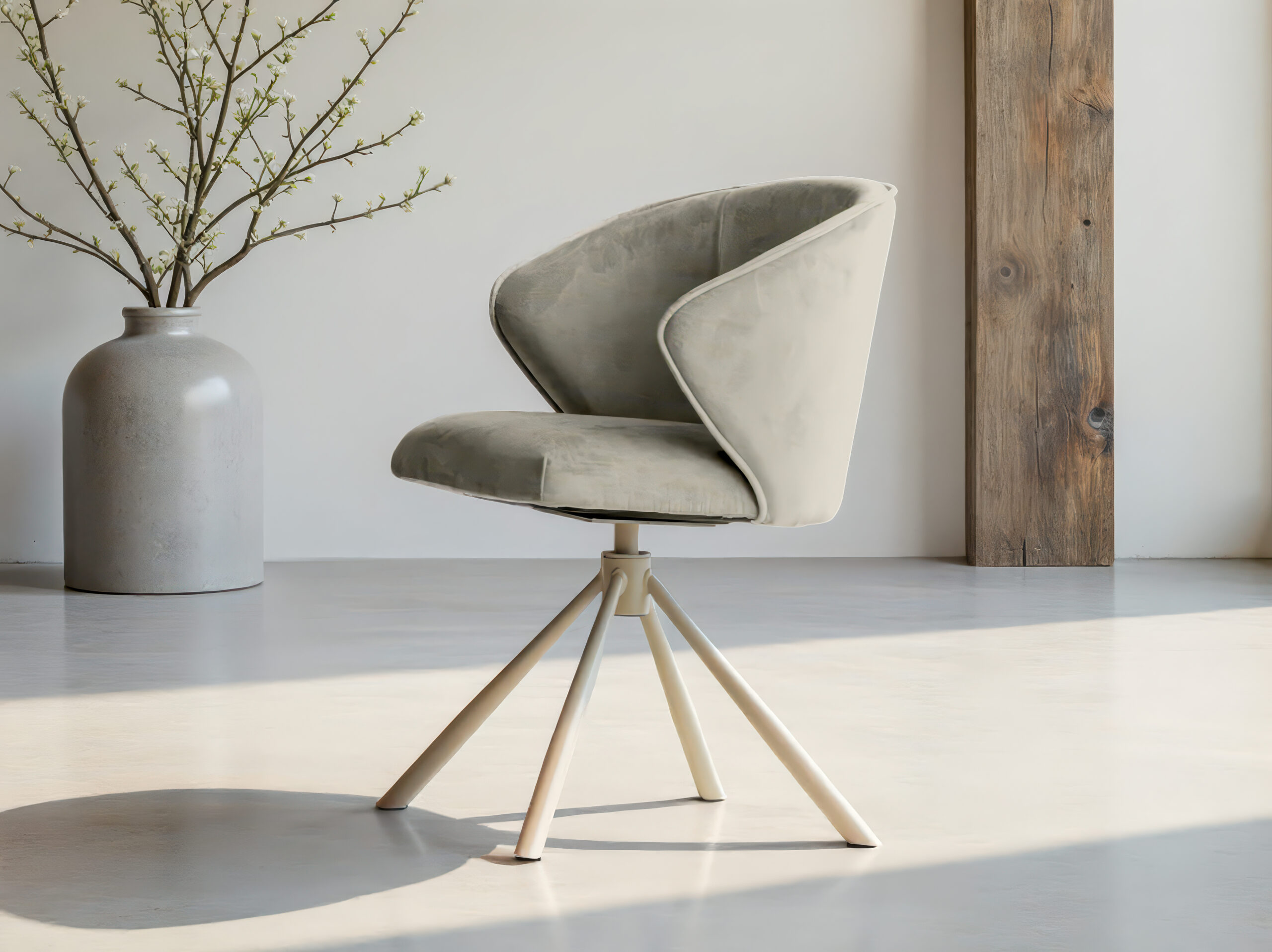 Trendy eetkamerstoel in ecru tint met draaibare basis