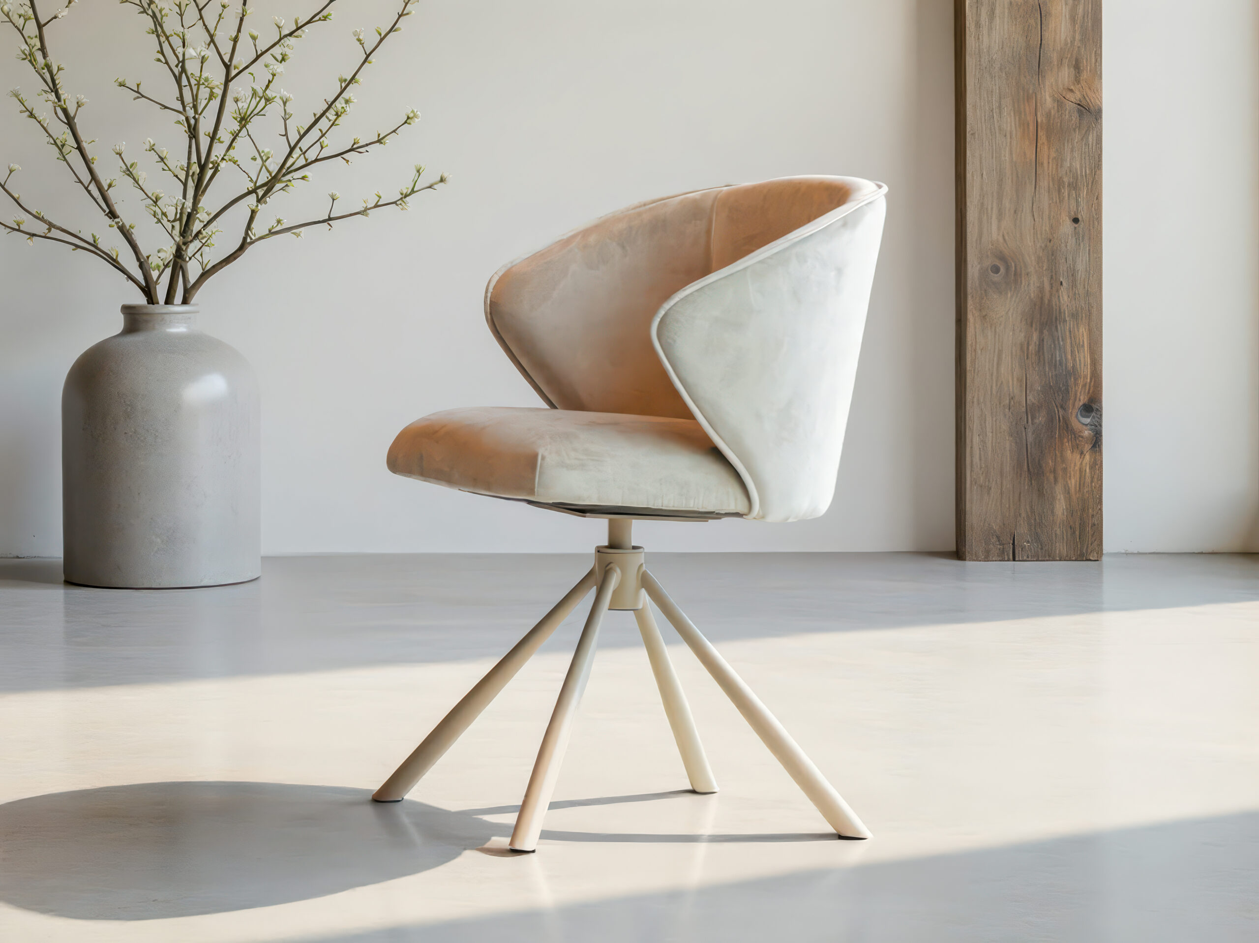 Moderne eetkamerstoel in linen stof met strakke lijnen