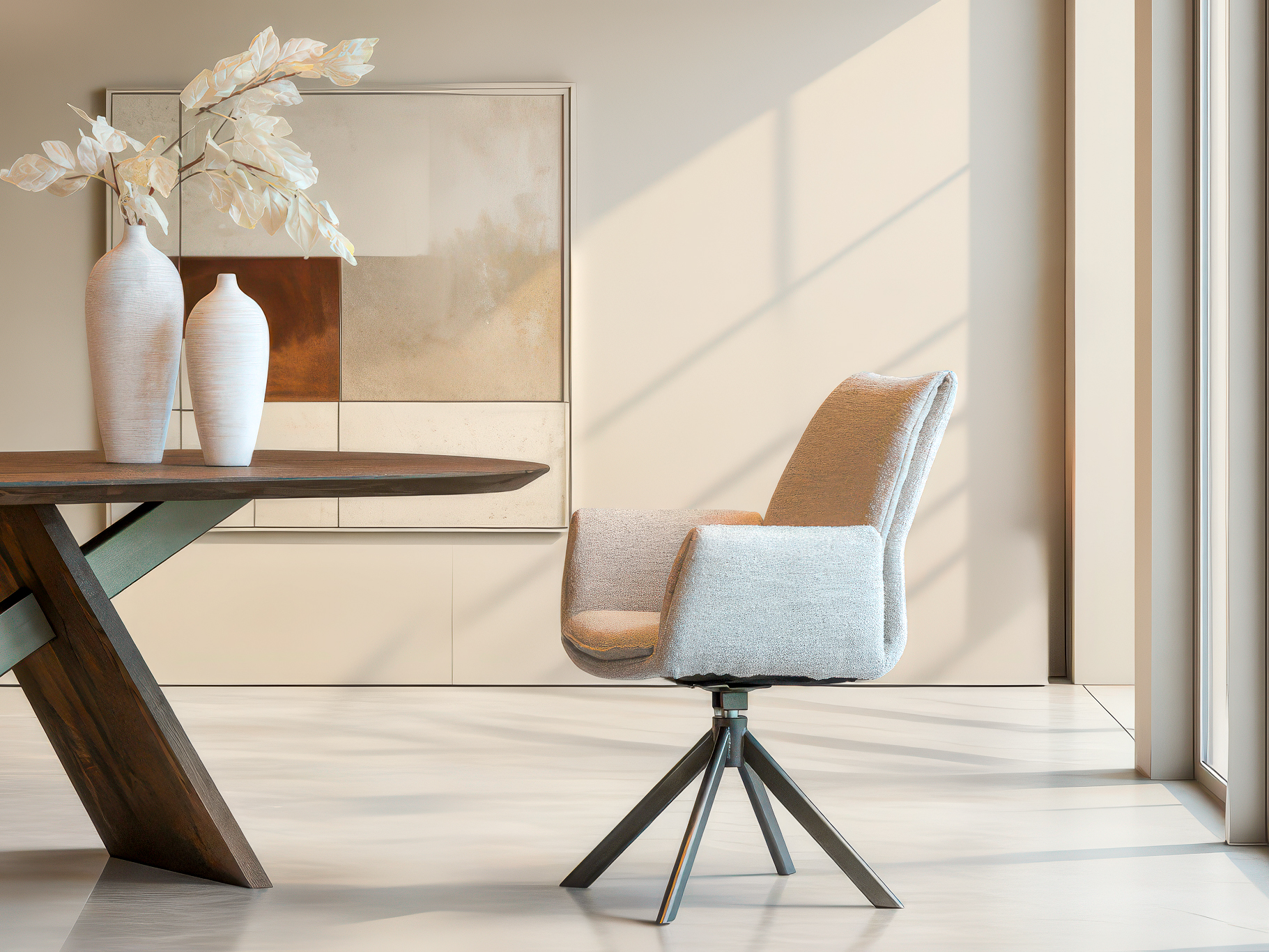 Eetstoel met functionele draaifunctie en eigentijds karakter