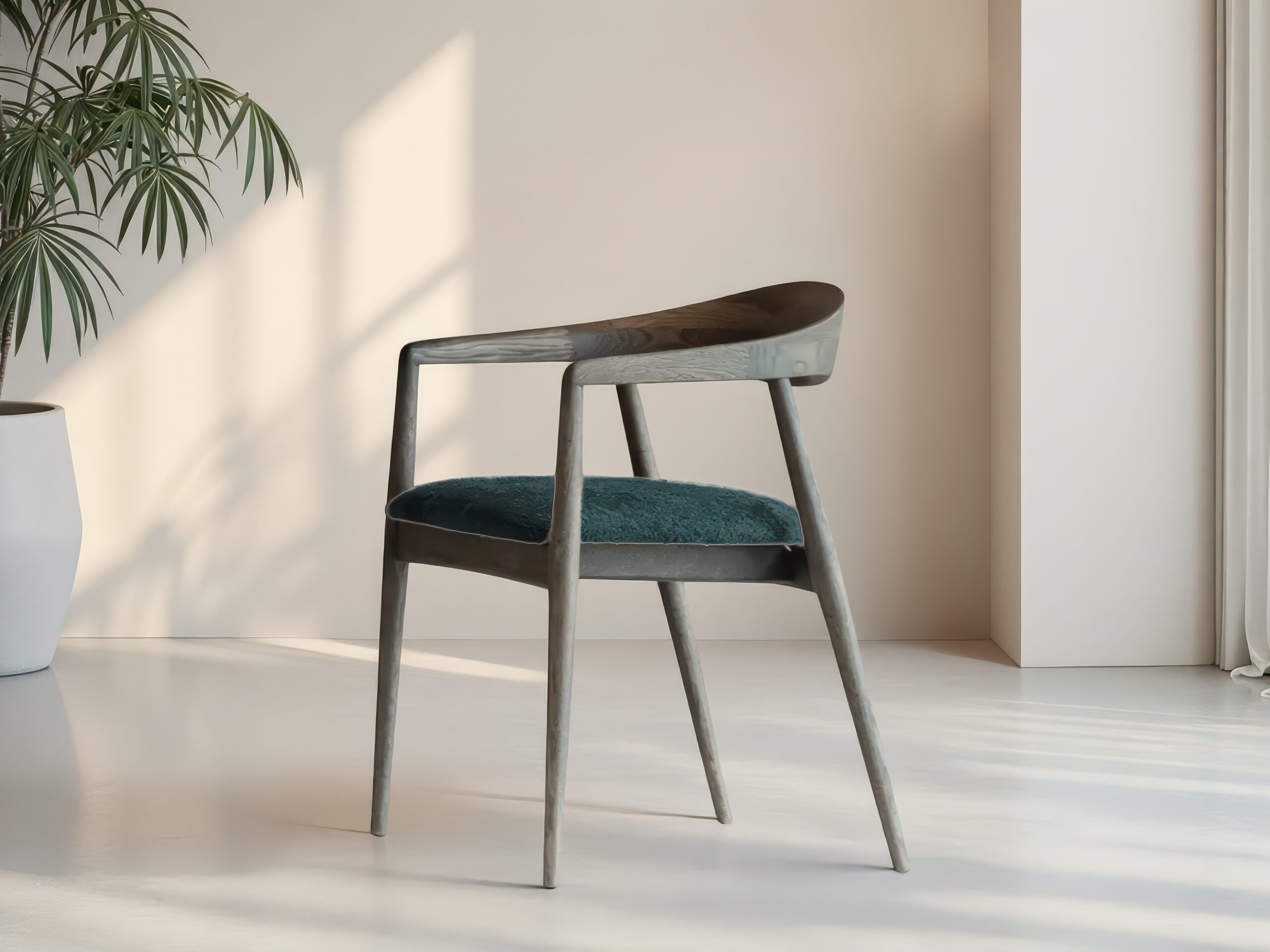 Scandinavische eetkamerstoel met moderne uitstraling en zitcomfort in donkerblauw