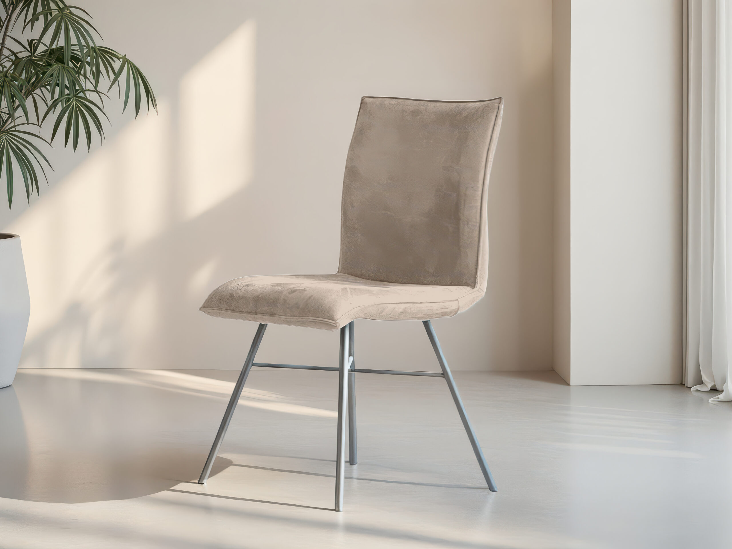 Stoel met comfortabele rugleuning, zwarte poten en suède look