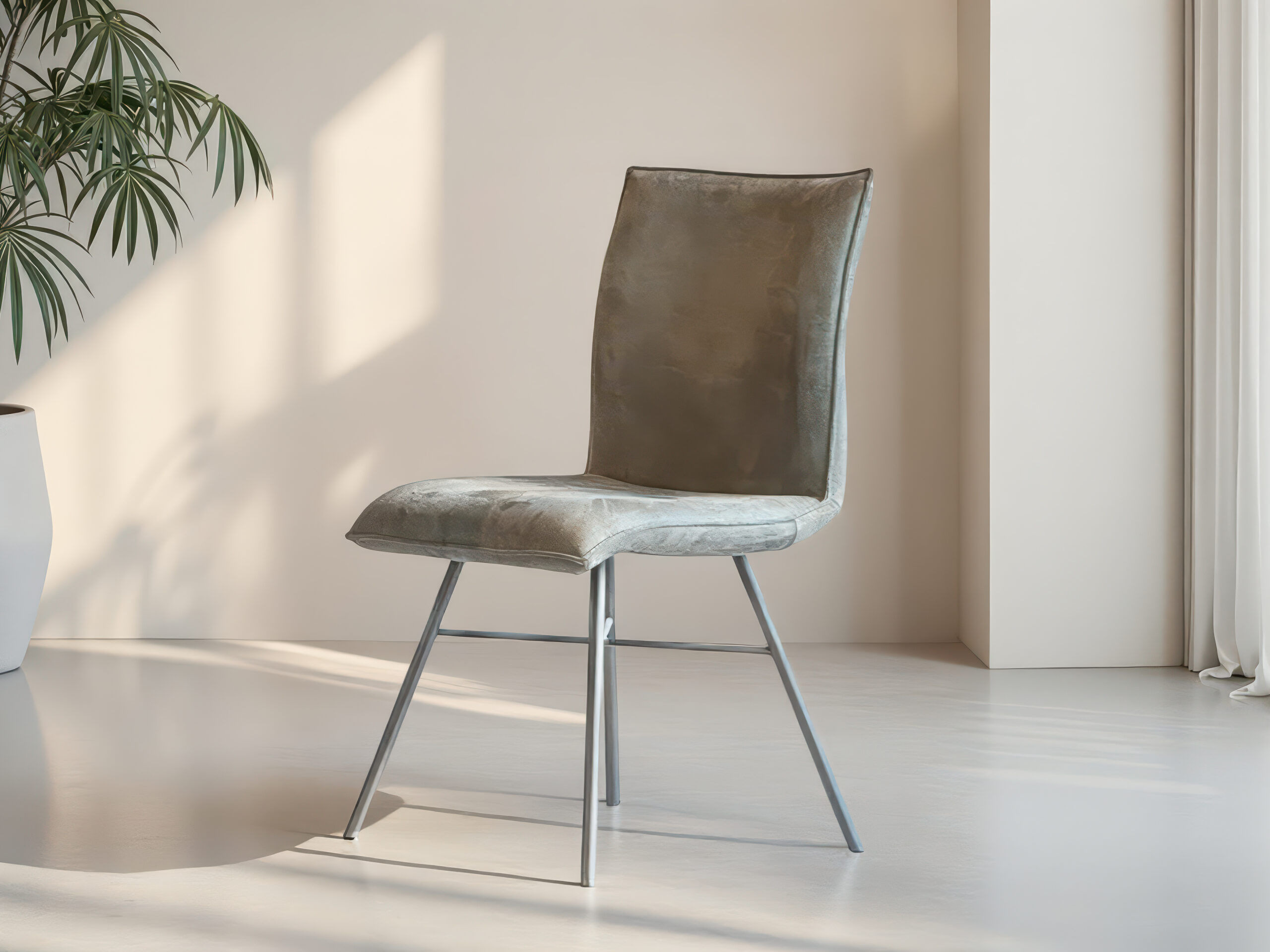 Suède eetkamerstoel met actieve zit en stabiel onderstel