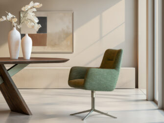 Eetkamerstoel Santorini - Eppic select atocha hunter - onderstel g - metaalkleur champagne Hedendaagse eetkamerstoel met zachte stof en stevige vorm