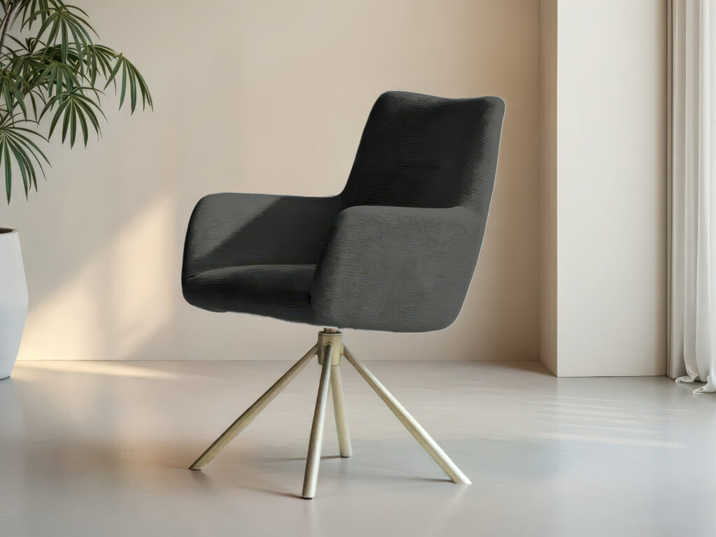 Antracietgrijze eetkamerstoel met metalen frame