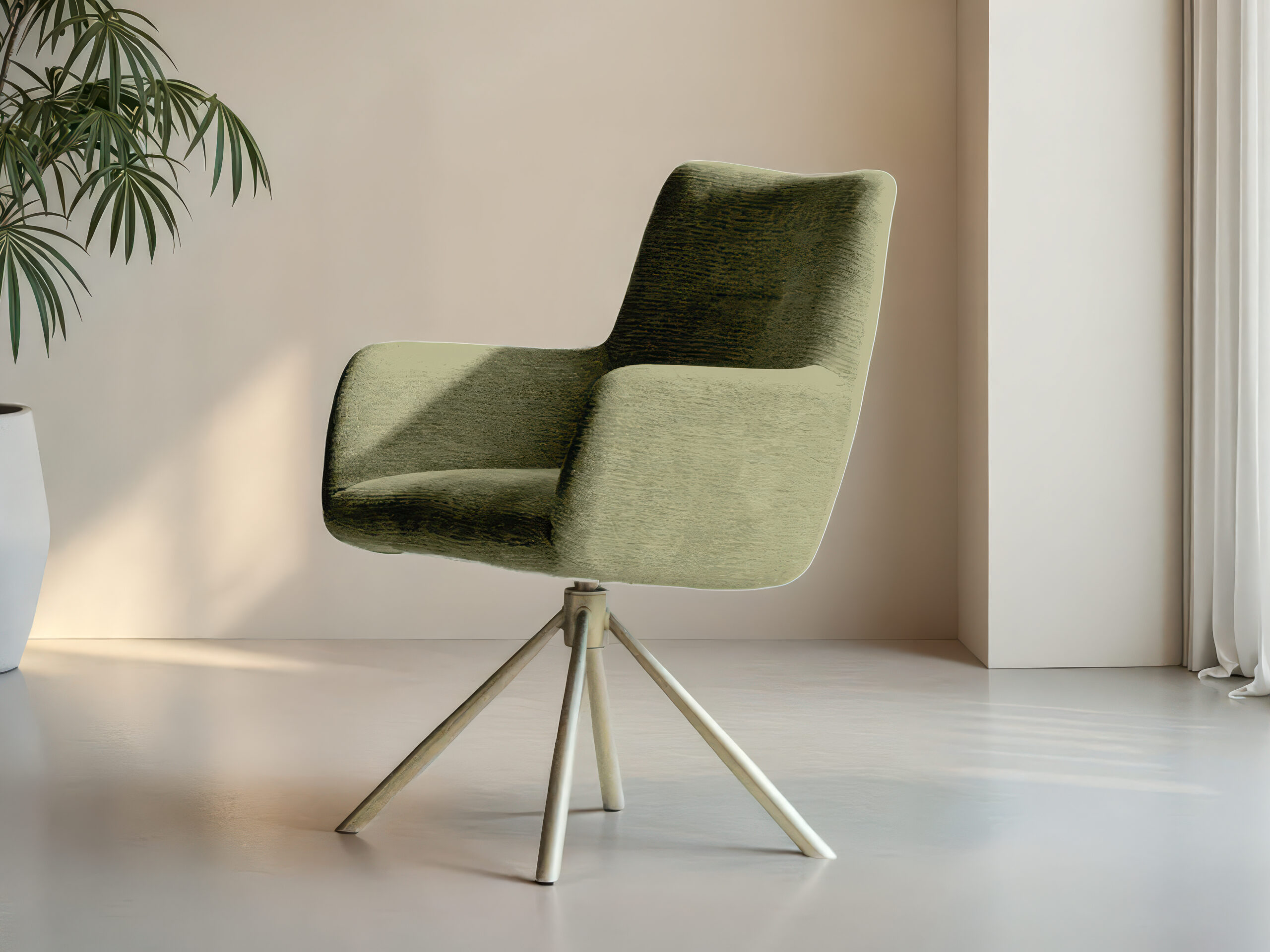 Olijfgroene eetkamerstoel met armleuningen