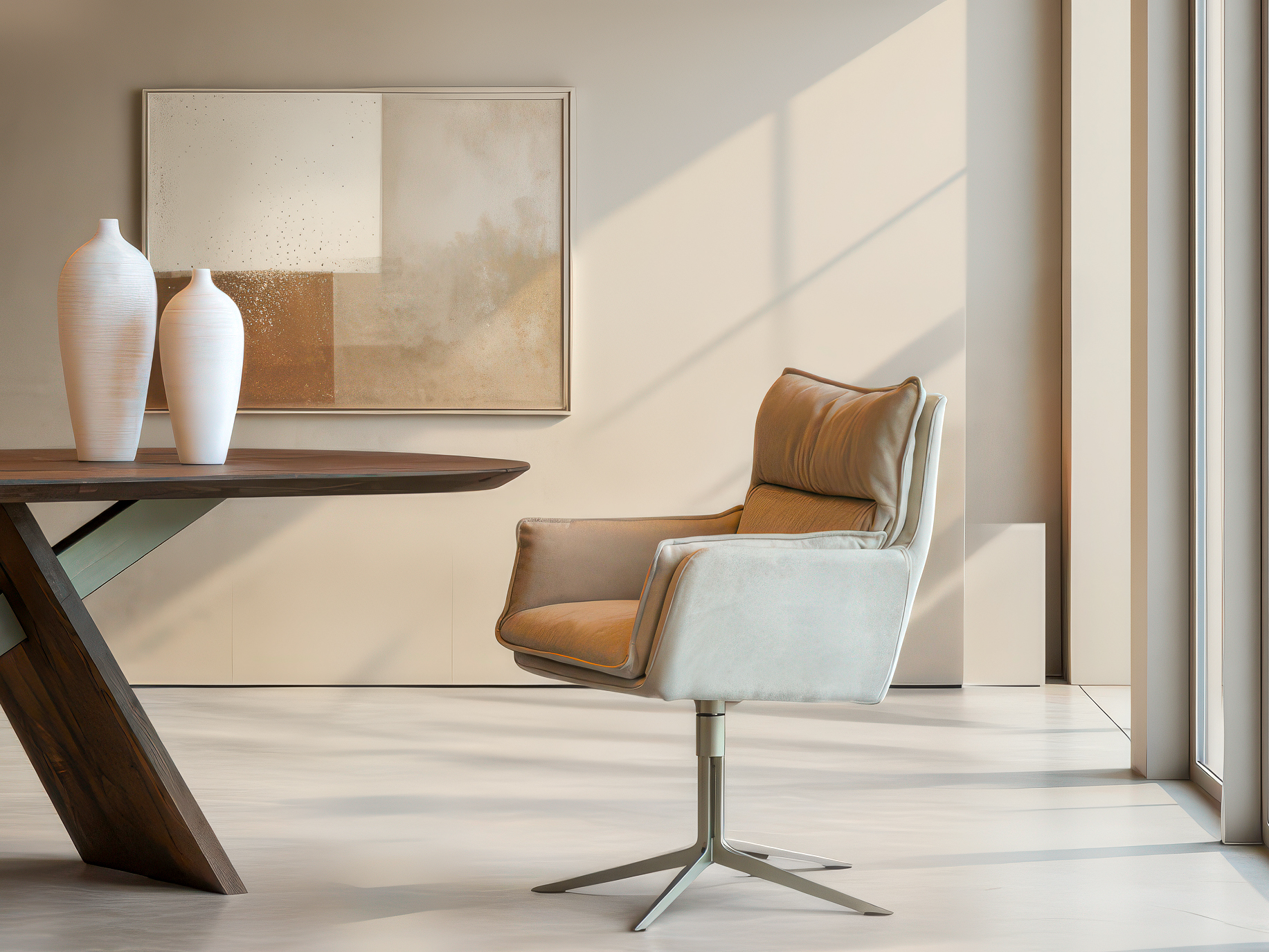 Draaibare stoel met robuuste uitstraling en stevige zit