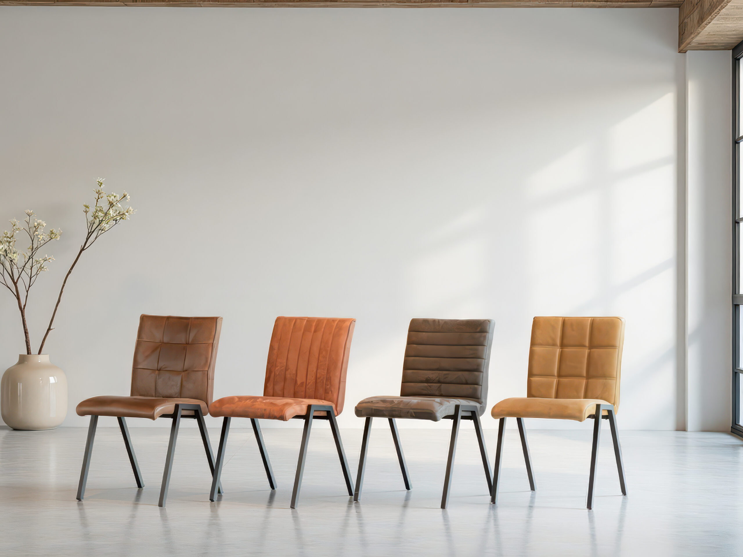 Mix van moderne eetkamerstoelen in verschillende kleuren