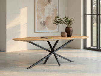 Tafel Boston - 240x110cm - ovaal - ultra matte lak - verjongd - metaalkleur zwart Ovale houten tafel voor ruimtelijke opstelling