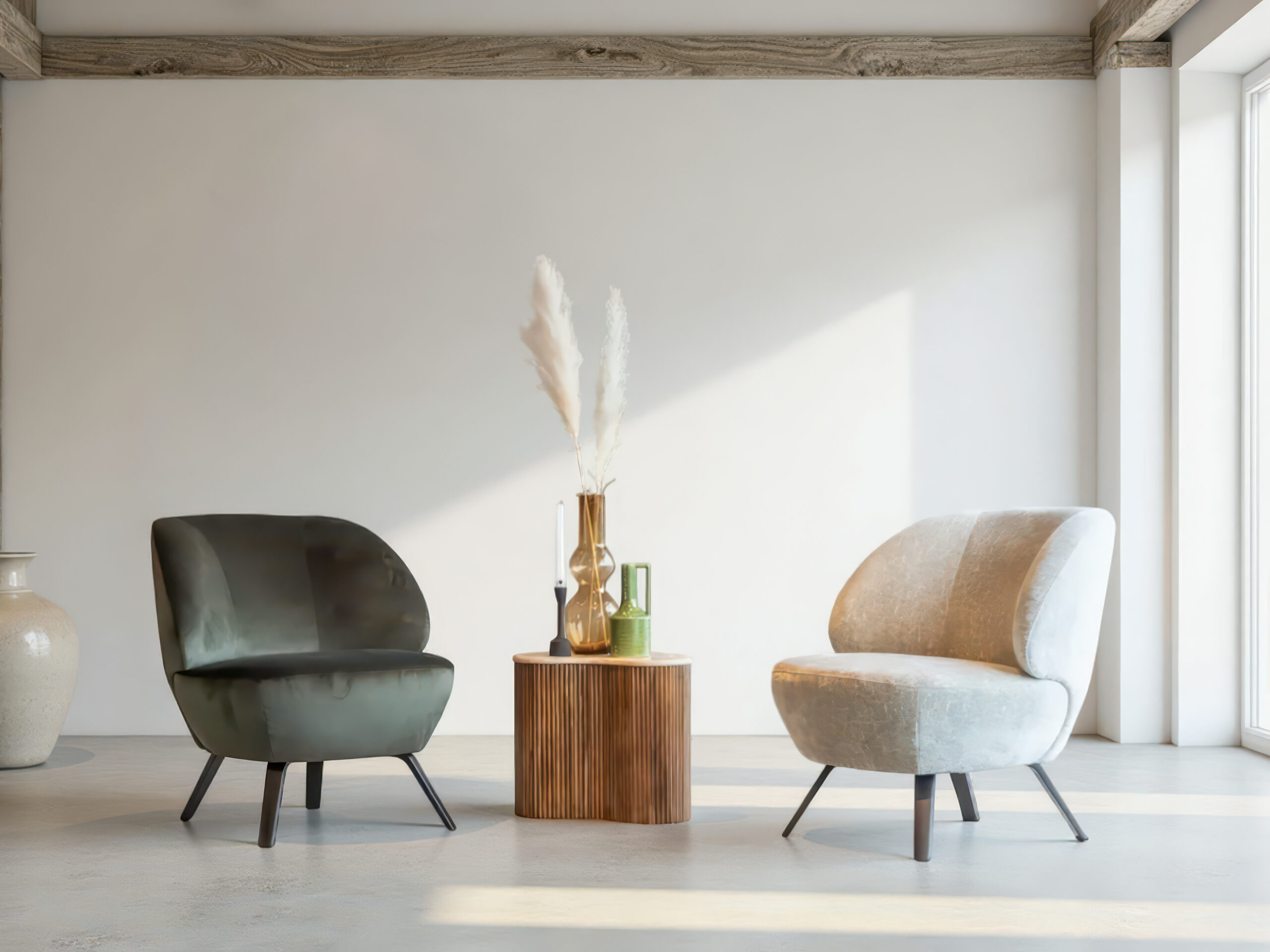 Fauteuil in mintgroene stof met afgeronde rug en zwart metalen poten