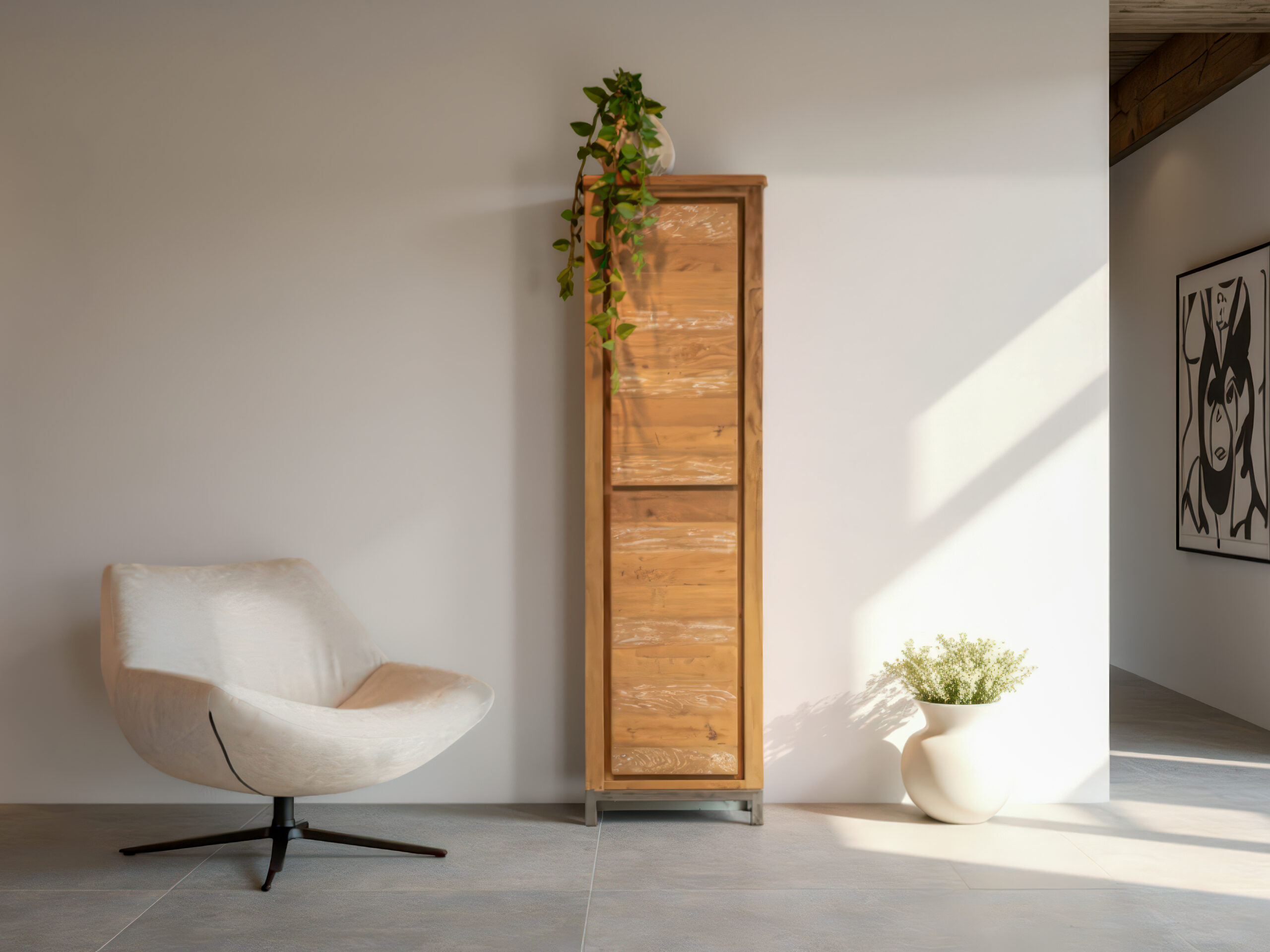 licht rustiek meubel dat uitstekend tot zijn recht komt in een Scandinavische setting