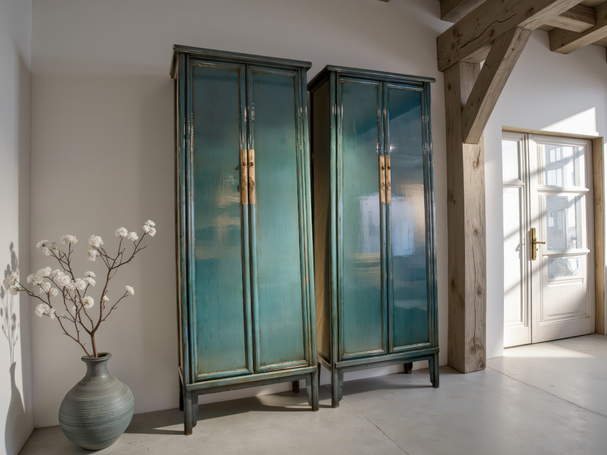 Vintage geïnspireerde opbergkast in hoogglans lak, vervaardigd van authentiek Chinees hout