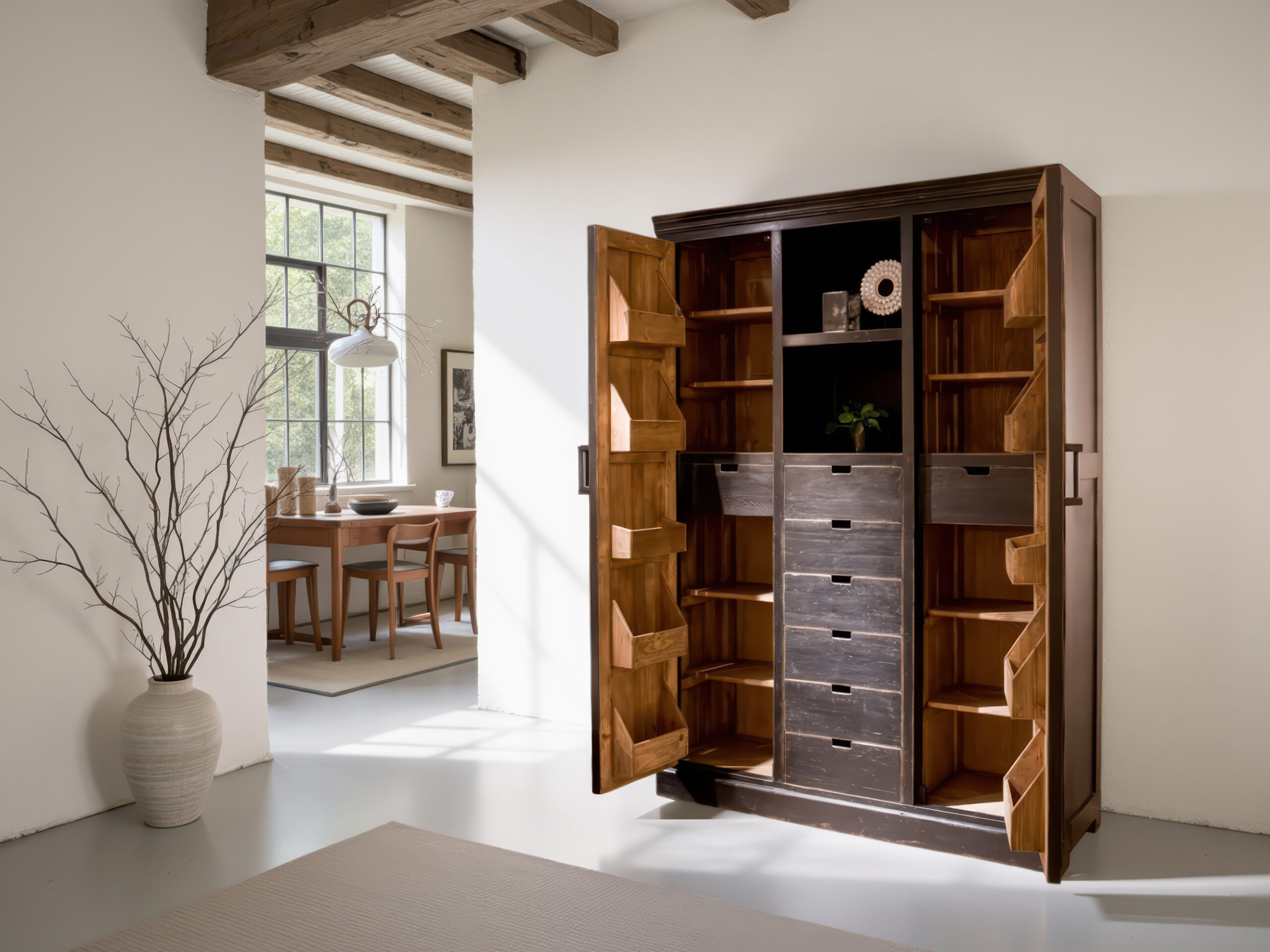 Authentiek Chinees houten kast met robuuste uitstraling en praktische opbergruimte