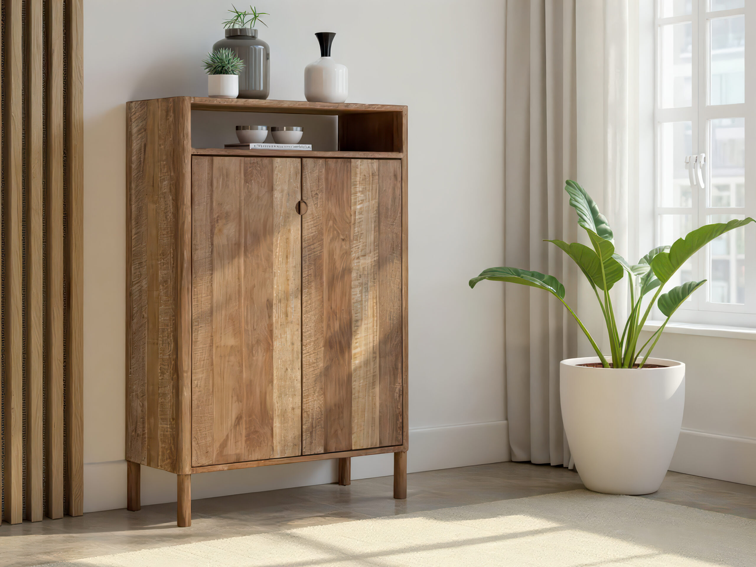 Moderne houten kast met twee deuren en minimalistisch design