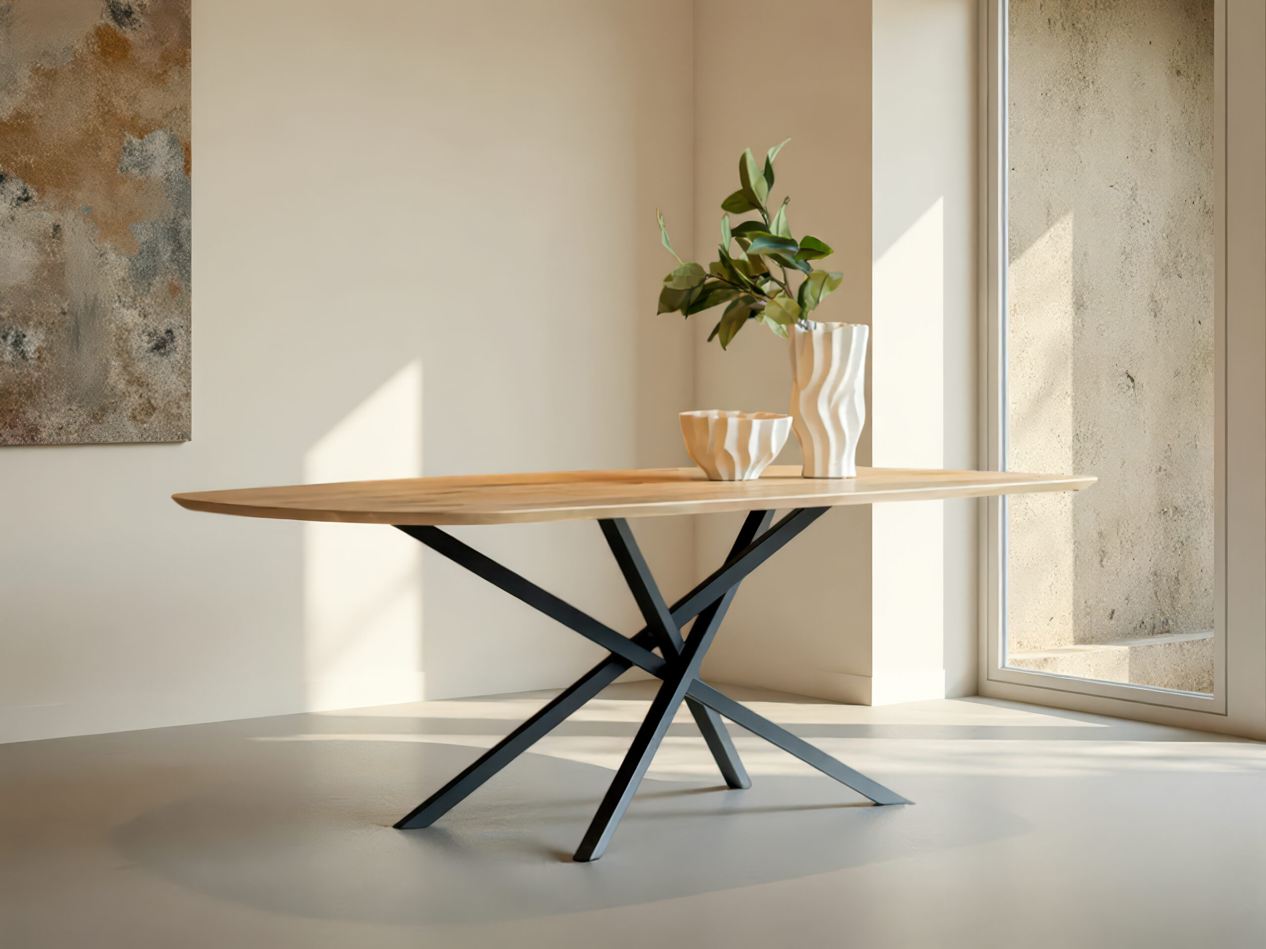 Deens ovaal eiken tafelblad op sierlijk onderstel