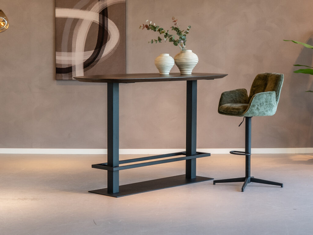 Bartafel Nyons - 180x90x110cm - deens ovaal - verjongd - deer brown - metaalkleur zwart