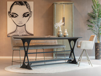 Bartafel bank Lombardi 200cm - 65cm zit - loft - liver - metaalkleur brons antiek comfortabele bar bank