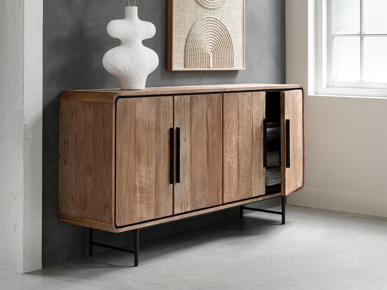 teakhout dressoir met 4 deuren