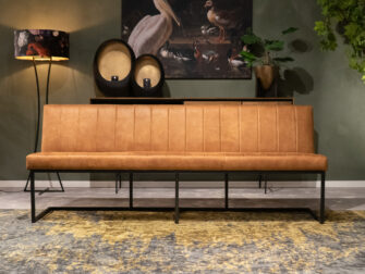 brown leather dining bench