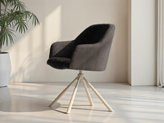 Zitstoel met ronde rug in warm grijze tinten en stevig buisframe