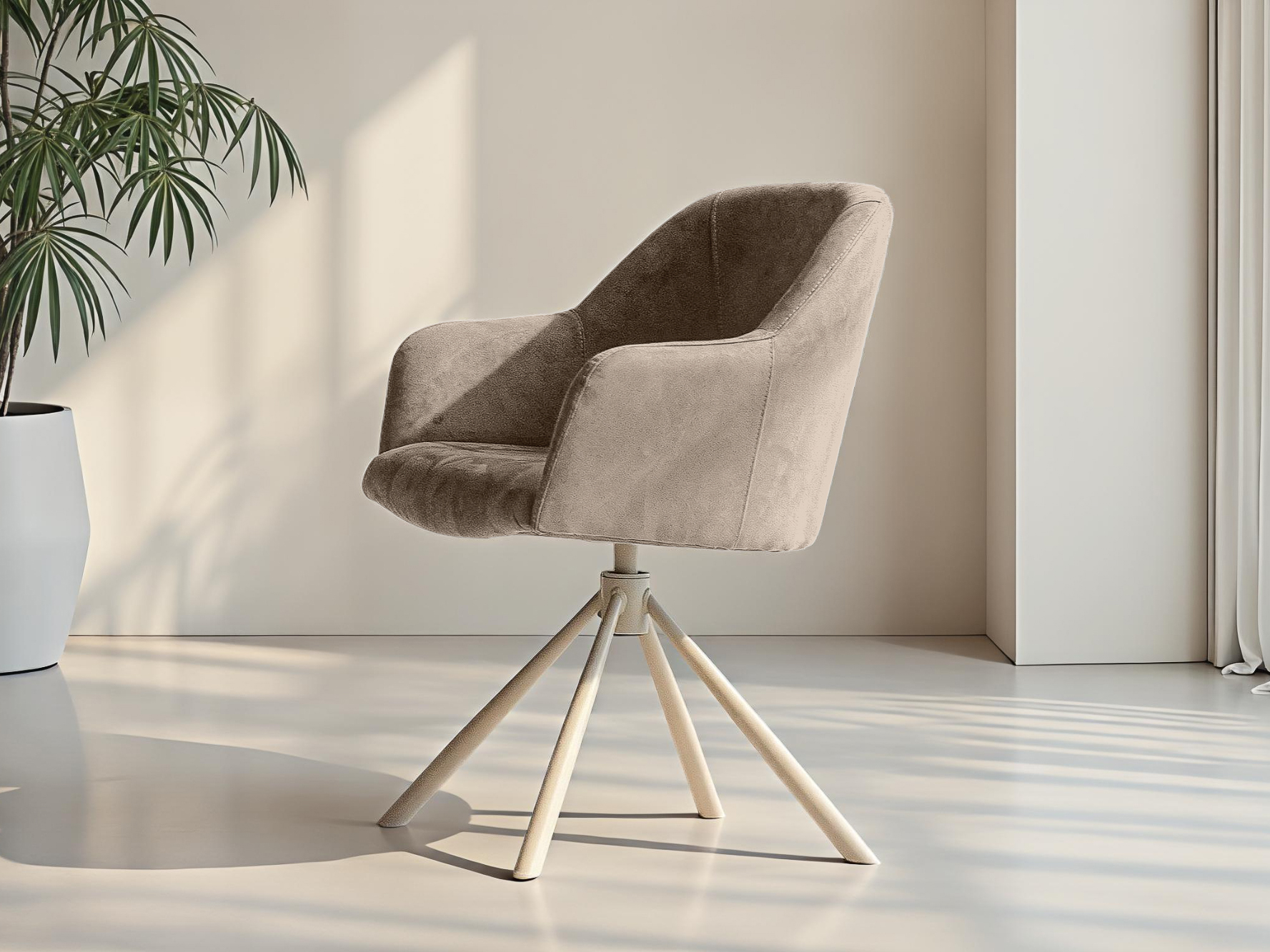 Moderne stoel met gekleurd metalen poten