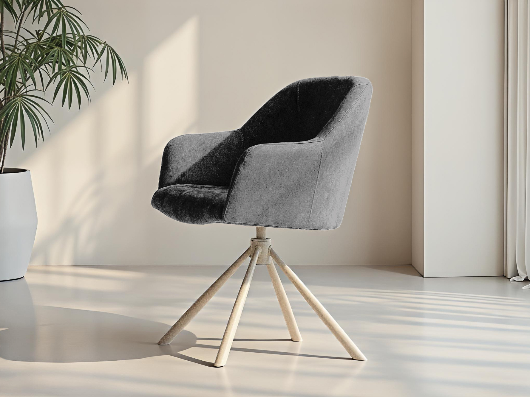 Trendy eetkamerstoel met zachte schelpzitting en spinpoot onderstel