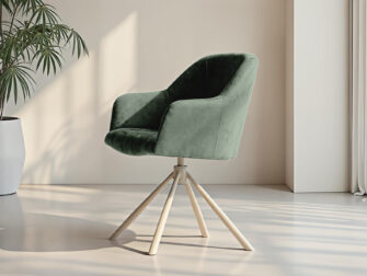 Compacte eetkamerstoel met industrieel onderstel in gekleurd staal en subtiele bekleding