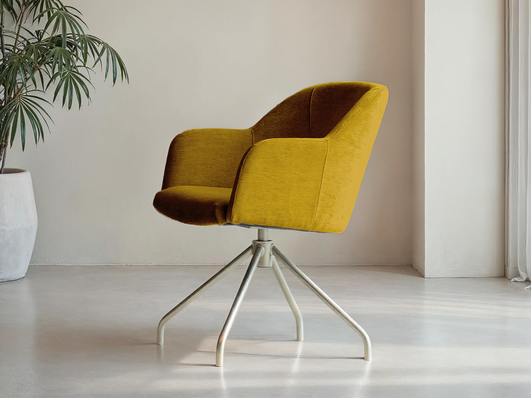 okergele eetkamerstoel met elegant silhouet