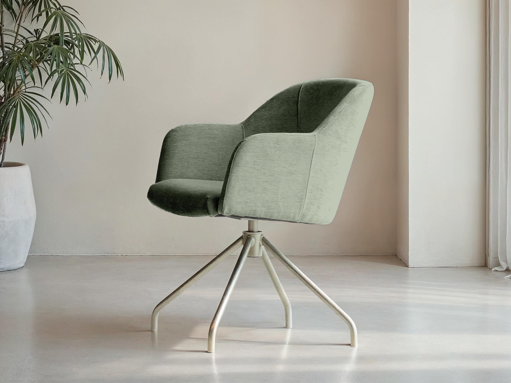 Draaistoel met luxe stof en afgeronde rugleuning