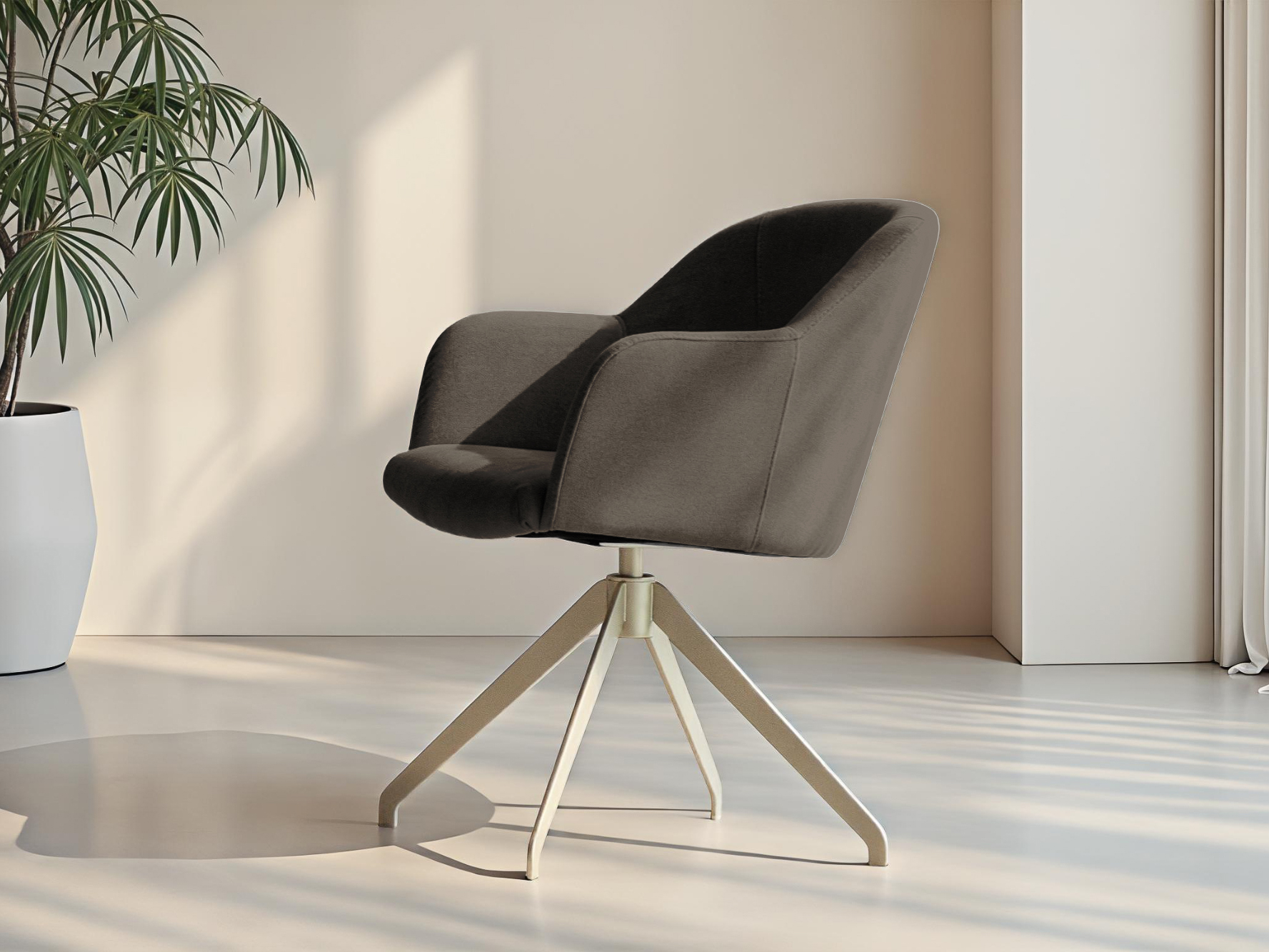 donker bruine eetkamer stoel met gekleurd onderstel