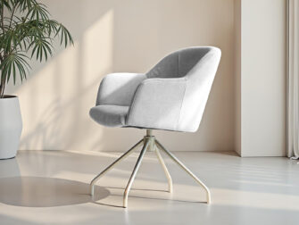 Grijs-witte eetkamerstoel met moderne tweekleurige afwerking en luxe zitcomfort