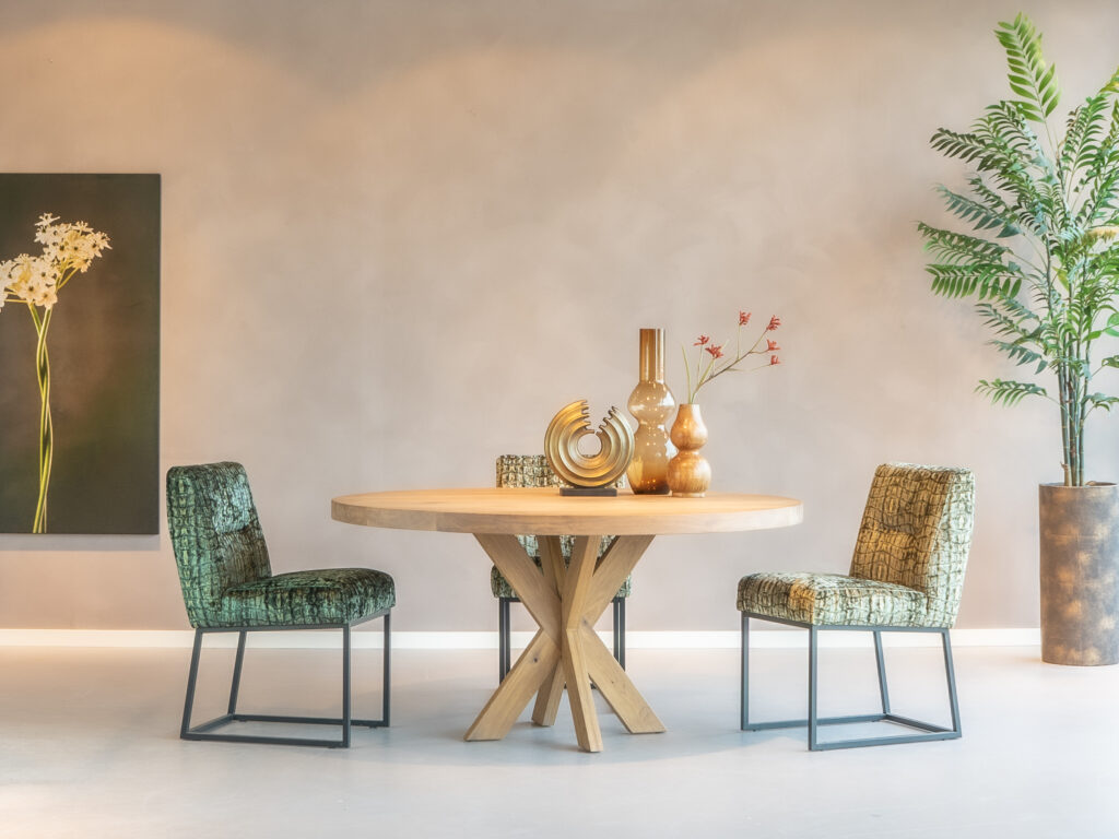 eetkamerstoelen met groene velvet stof