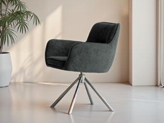 Eetkamerstoel Athene - Eppic select gerra elephant grey - onderstel c - metaalkleur champagne Diep grijze eetkamerstoel voor een chique toevoeging aan je tafel